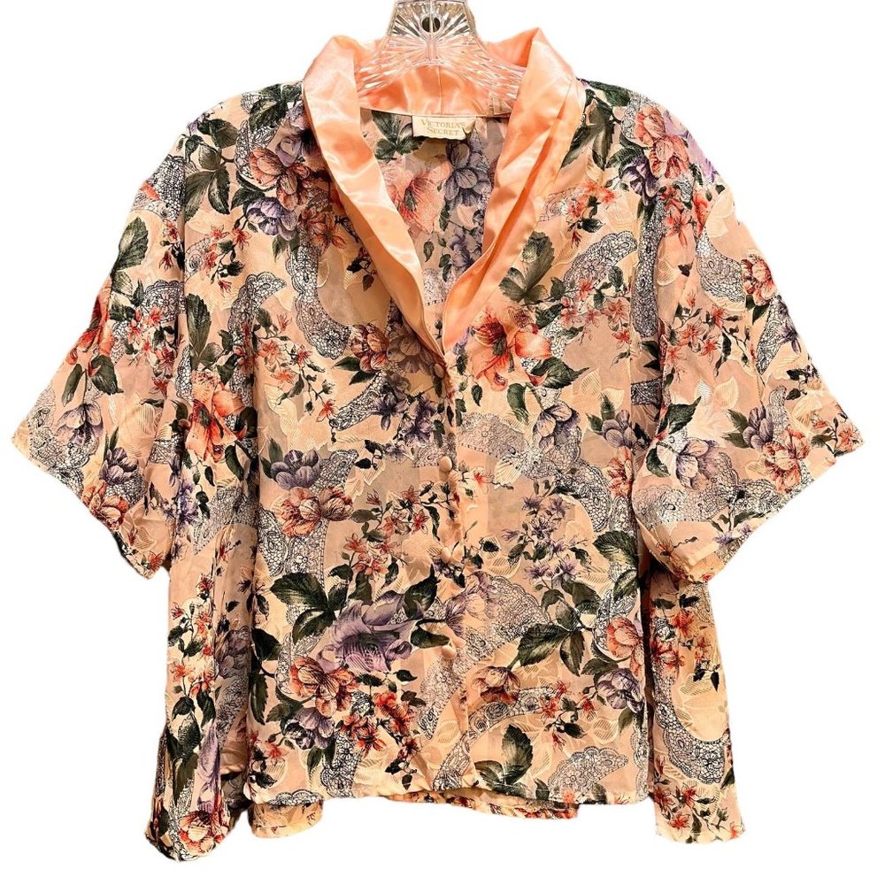 Vintage Victoria Secret Gold Floral Pink Pajama Sleep Top
